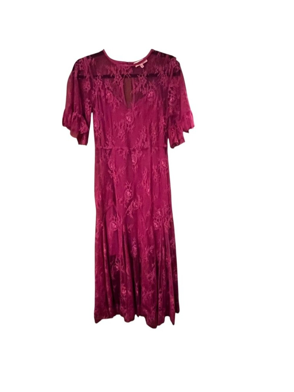 Melloday Dress Womens SZ XS Pink Lace Floral Flutter Sleeve Midi Y2K Fairy 90s